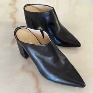 Marc Fisher Black Leather Pointed-Toe Mules